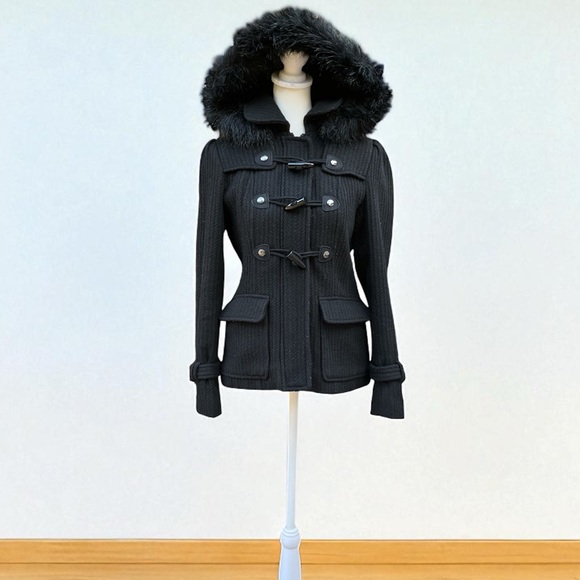 Guess Wool Blend Duffel Coat in Black Size Small - Picture 1 of 11